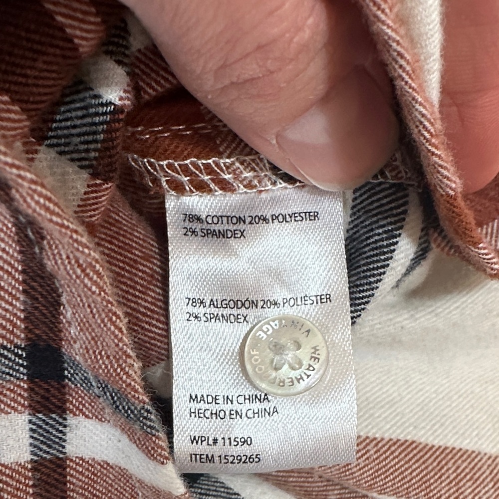 Weatherproof Vintage Rust, Navy and White Plaid Button Down Flannel Shirt - Picture 3 of 7